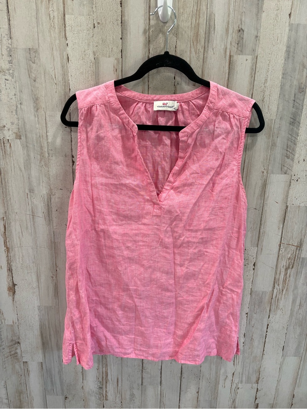 Vineyard Vines Pink Linen Shell Tank Top Medium Sleeveless Split Neck Coastal